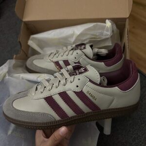 Adidas Samba Sneakers in Cream and Burgundy